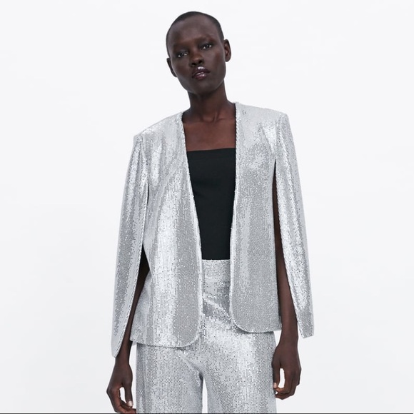 silver sequin jacket zara